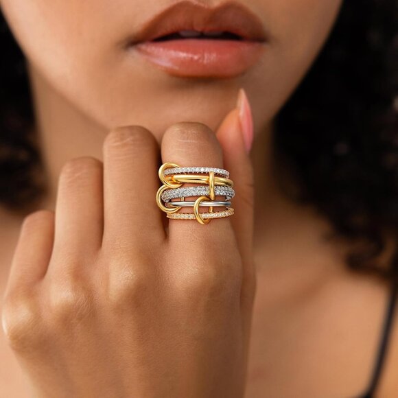Elegant 14K Gold Plated Silver Multi-Color Stackable Rings for Women, Stylish Mi - Picture 3 of 7